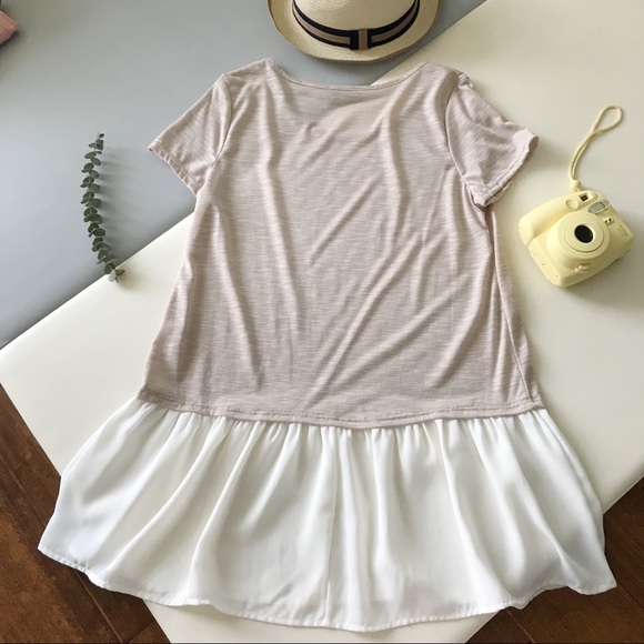 BNWOT tan tunic tee chiffon peplum hem Sz S - Picture 3 of 3